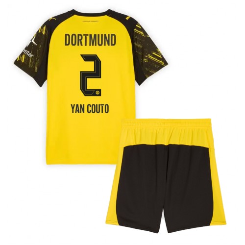 Stroje piłkarskie Borussia Dortmund Yan Couto #2 Koszulka Podstawowej dla dzieci 2025-26 Krótki Rękaw (+ szorty)